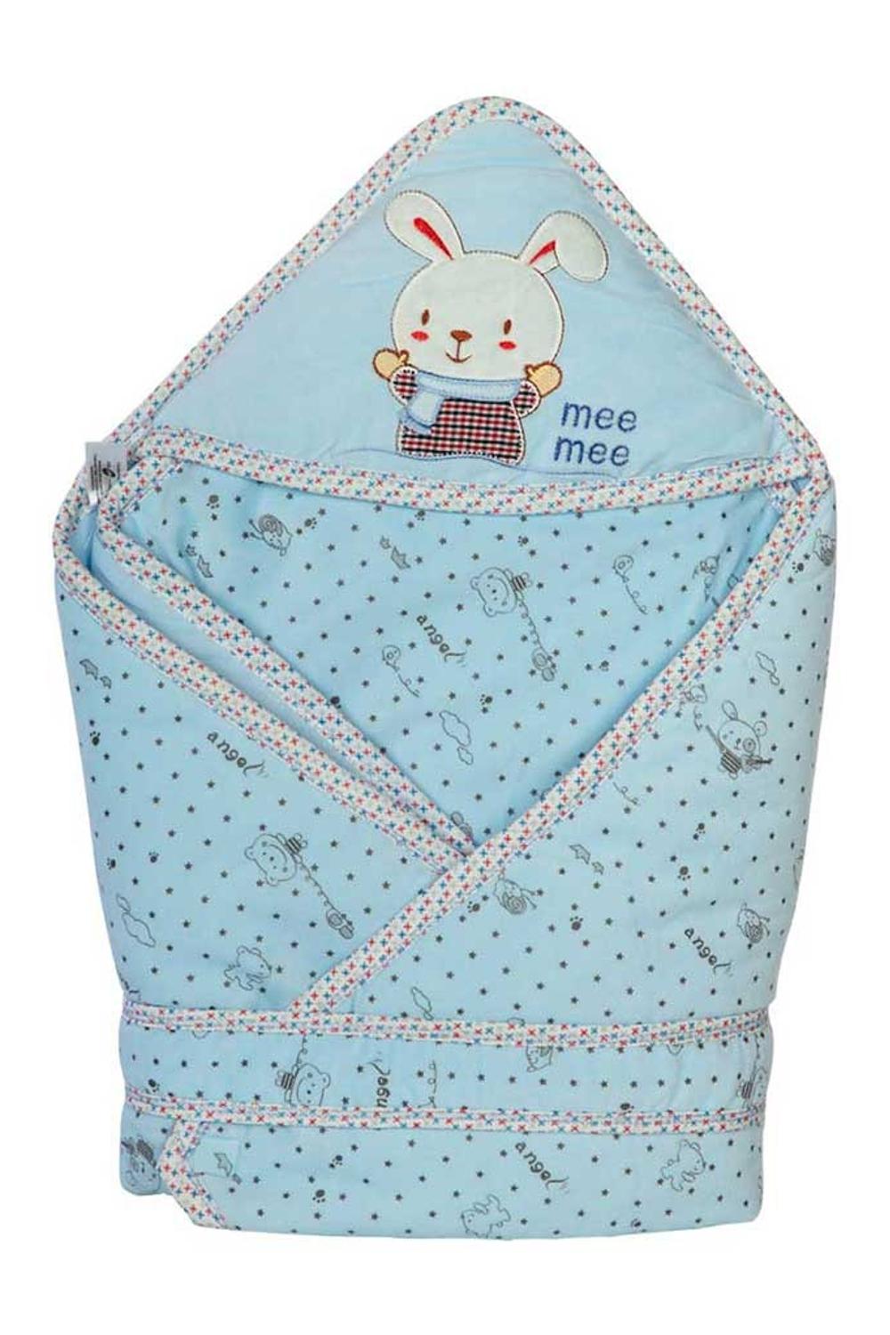 Blue Teddy Patch Cocoon Wrapper with Hood